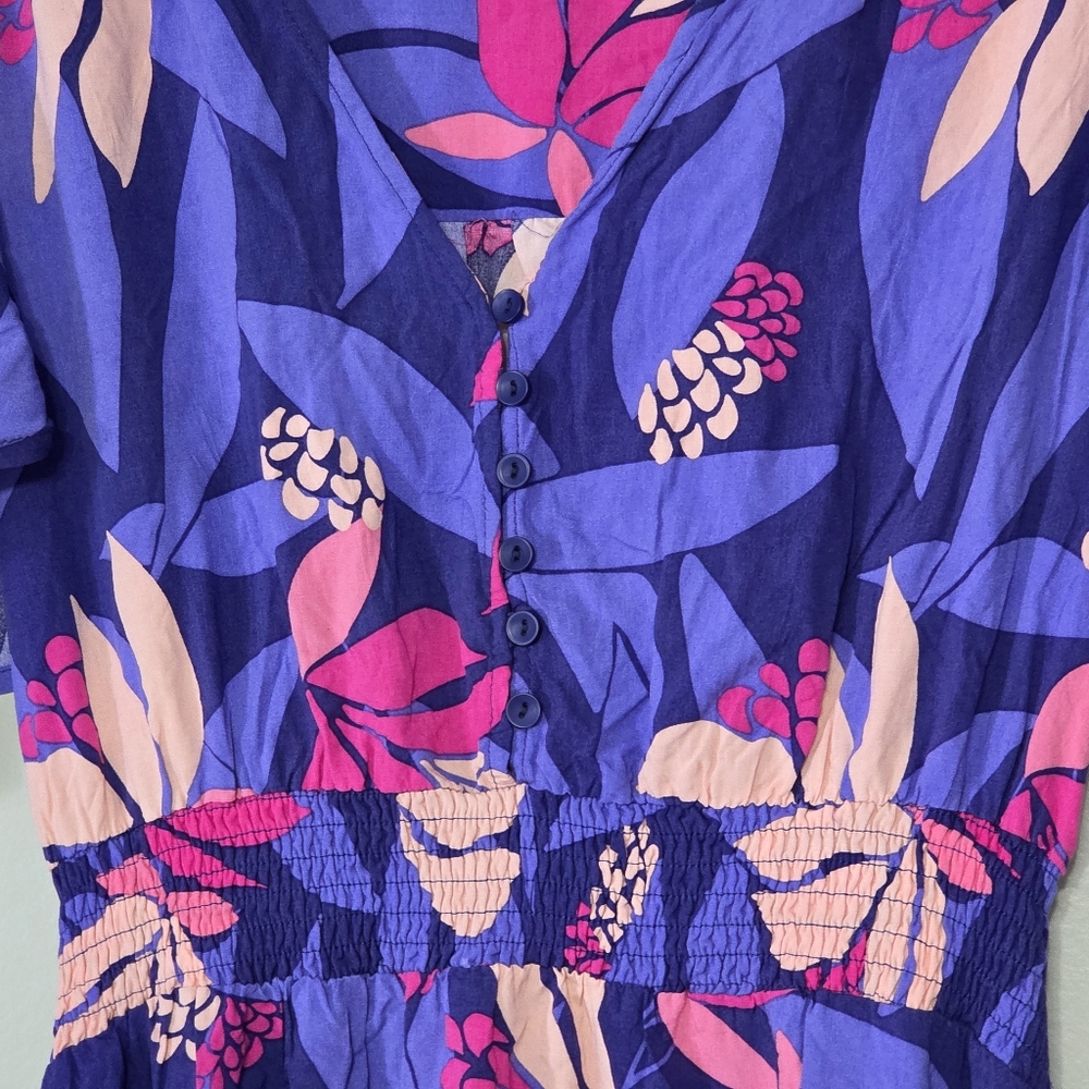 Anthro(ATL) Purple+Pink Hi-Low Floral Flutter Sleeve Maxi Dress Sz L Boho-Chic - Picture 4 of 15